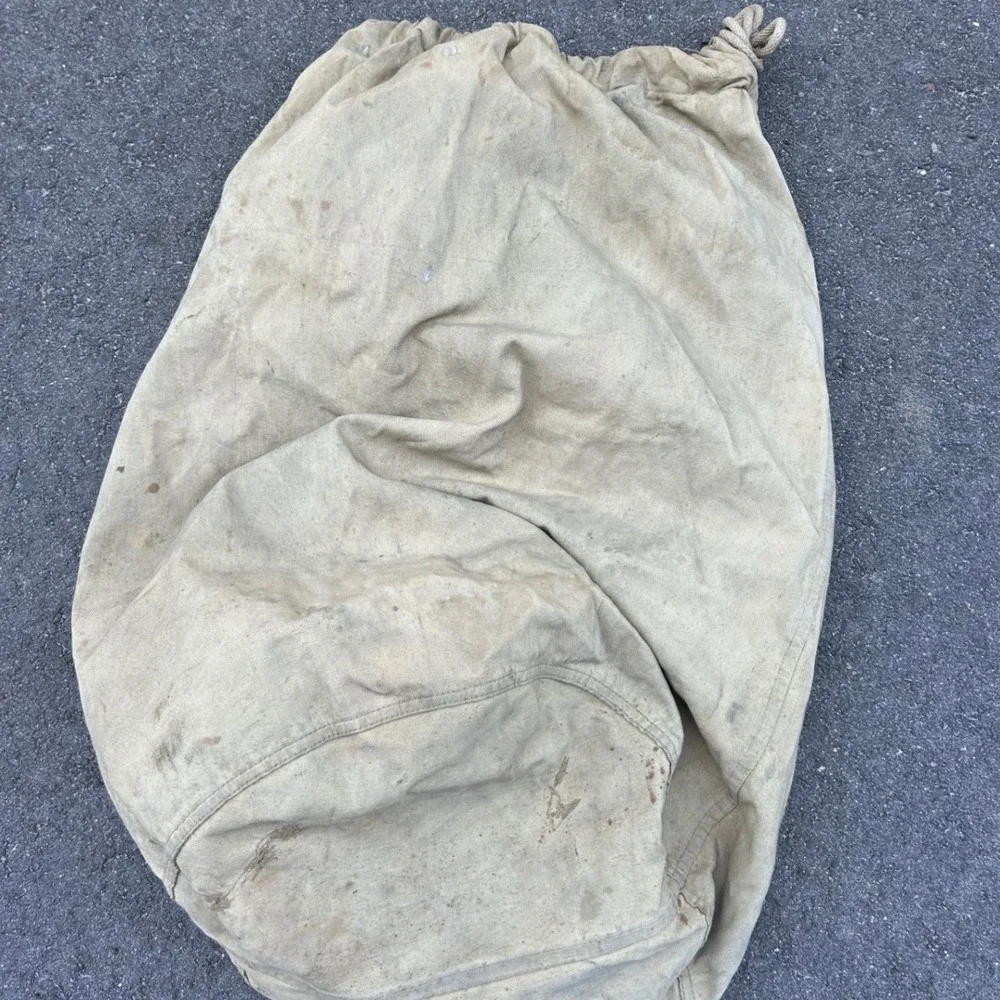 Vintage Military Canvas Duffle Bag Khaki Tan Stenciled Drawstring Sea Bag USA